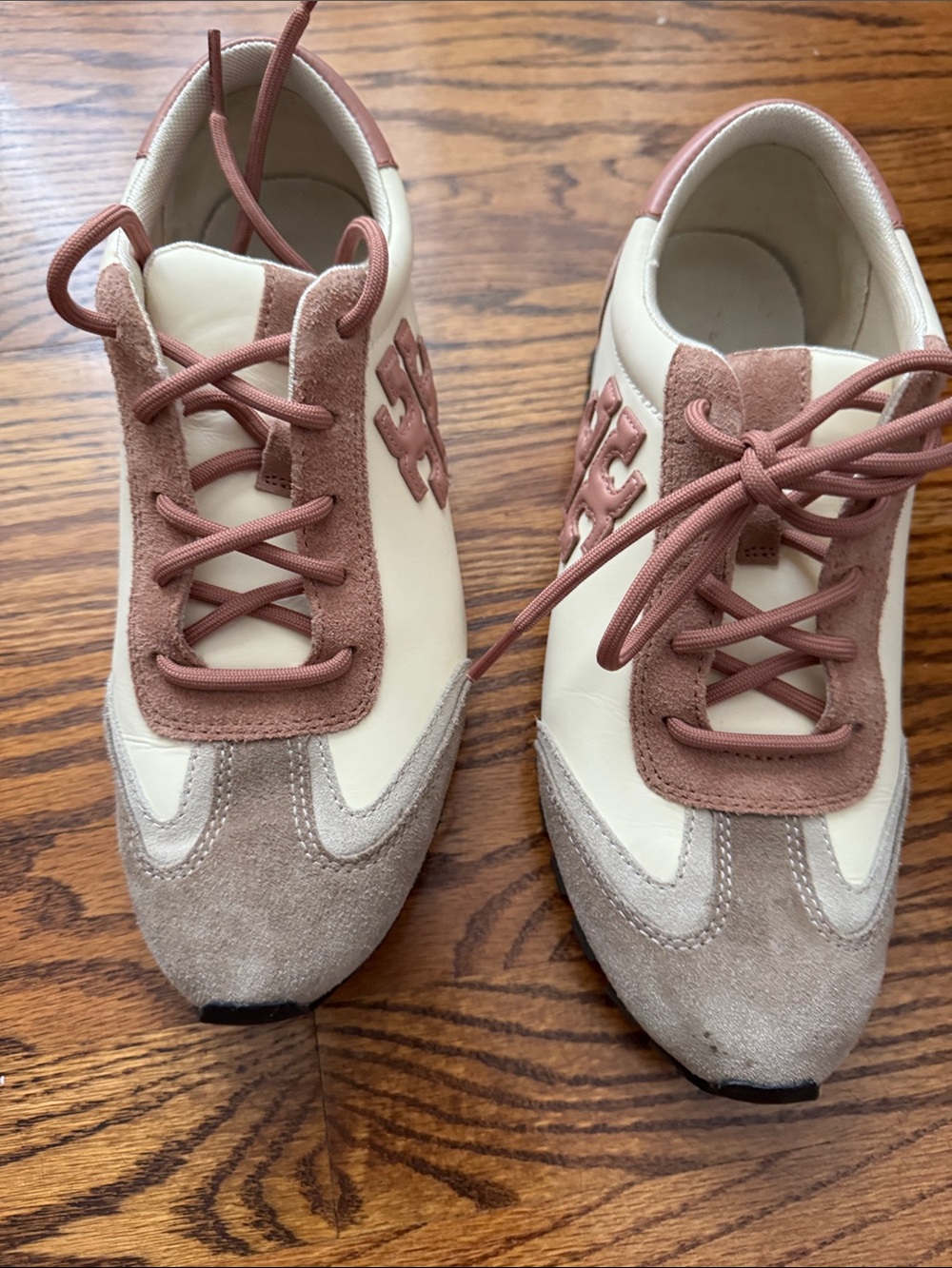 Tory Burch vintage Cream and Dusty Rose Mixed-Material Sneakers - Picture 10 of 10
